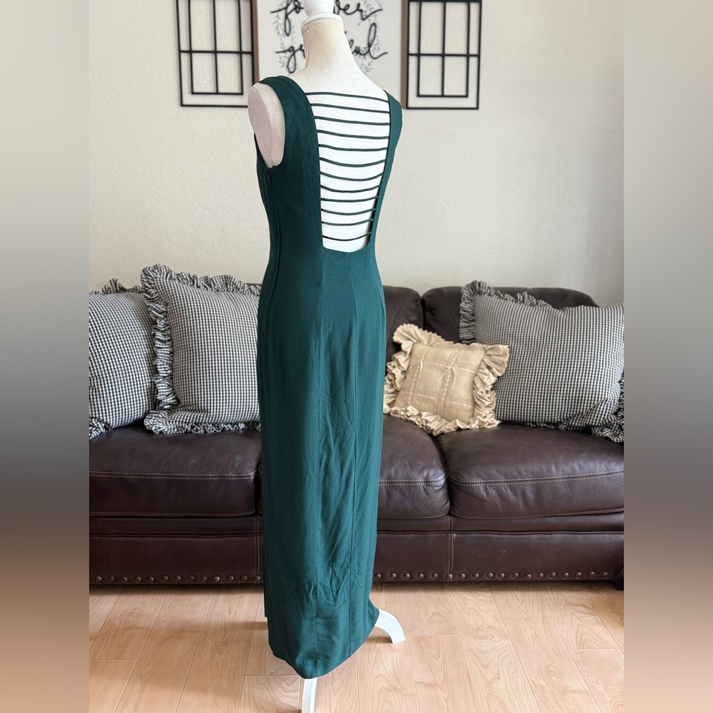 RANDM NIGHTS Vintage Elegant Dark Green Caged Ladder Back Maxi Dress Size 9 Rare - Picture 7 of 11